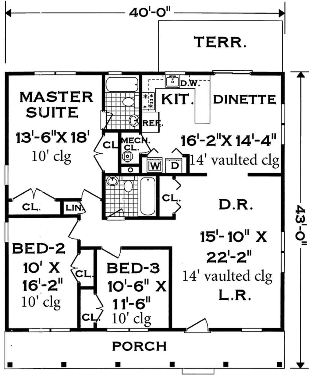 Country Style House Plan 3 Beds 2 Baths 1500 Sq/Ft Plan 3281