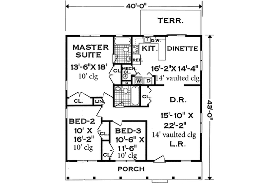 Floor Plan - Main Floor for Country House Plan #3-281 - 3 bed, 2 bath