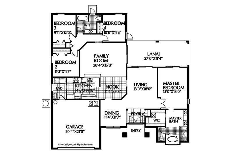 Home Plan - Floor Plan - Main Floor for Mediterranean House Plan #999-26 - 4 bed, 2 bath