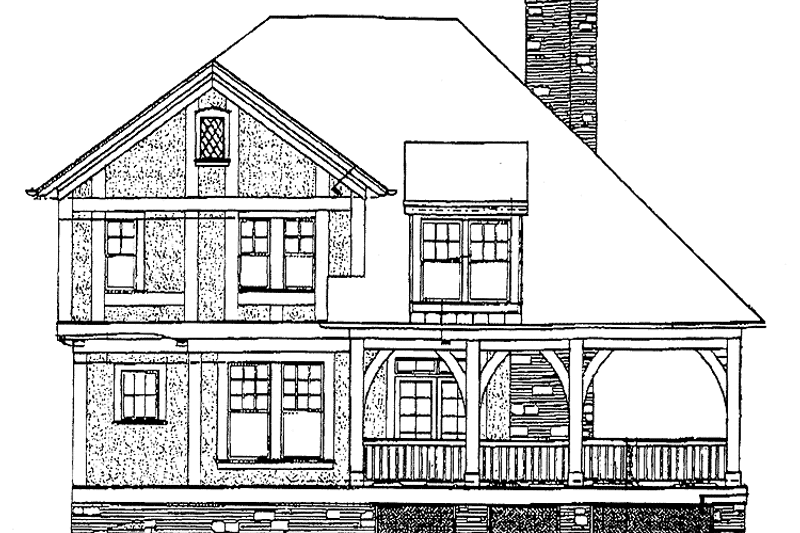 Home Plan - Exterior - Rear Elevation for Tudor House Plan #429-319 - 2 bed, 2.5 bath