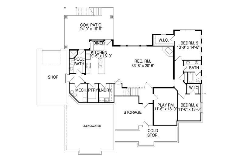 House Blueprint - Floor Plan - Lower Floor for Craftsman House Plan #920-28 - 6 bed, 5 bath