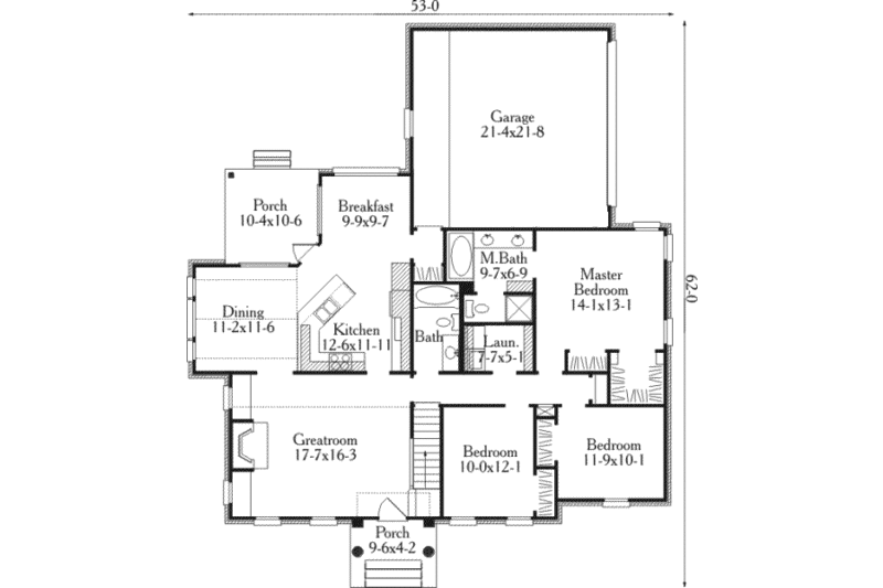 House Blueprint - Floor Plan - Main Floor for Colonial House Plan #406-191 - 3 bed, 2 bath