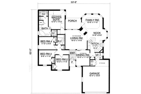 Floor Plan - Main Floor for European House Plan #40-356 - 4 bed, 2 bath