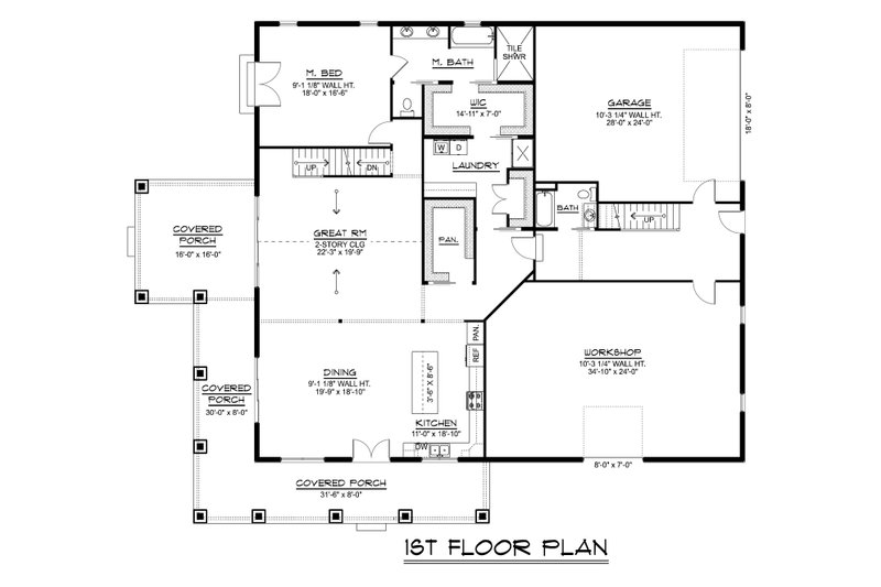 House Blueprint - Floor Plan - Main Floor for Barndominium House Plan #1064-422 - 3 bed, 3 bath