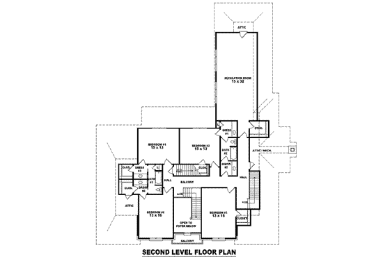 Floor Plan - Upper Floor for Colonial House Plan #81-1647 - 6 bed, 4 bath