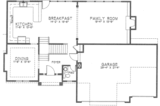 Floor Plan - Main Floor for European House Plan #6-217 - 4 bed, 3.5 bath