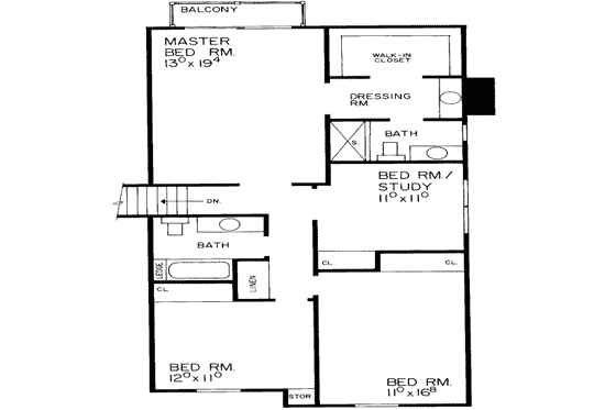 Floor Plan - Upper Floor for Colonial House Plan #72-449 - 4 bed, 2.5 bath