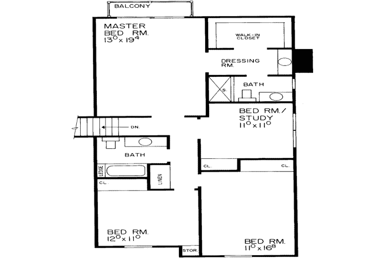 Architectural House Design - Floor Plan - Upper Floor for Colonial House Plan #72-449 - 4 bed, 2.5 bath