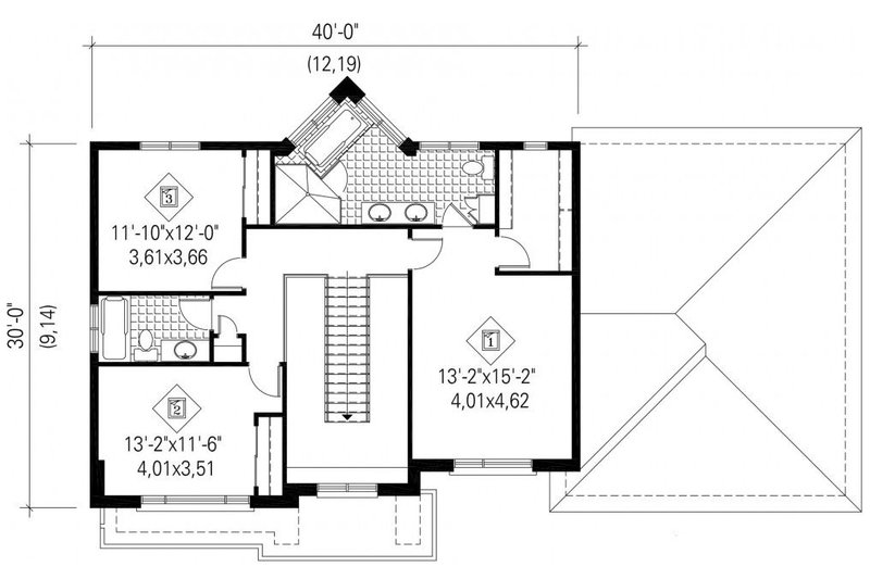 Dream House Plan - Floor Plan - Upper Floor for Contemporary House Plan #25-4625 - 3 bed, 2 bath