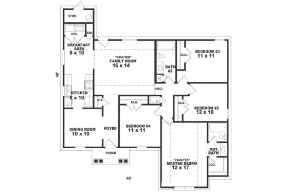 Floor Plan - Main Floor for Southern House Plan #81-238 - 3 bed, 2 bath