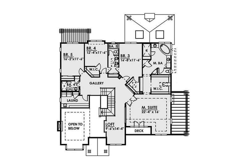 House Blueprint - Floor Plan - Upper Floor for Contemporary House Plan #1066-36 - 5 bed, 5.5 bath
