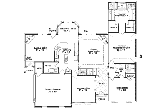 Floor Plan - Main Floor for Traditional House Plan #81-355 - 4 bed, 3 bath