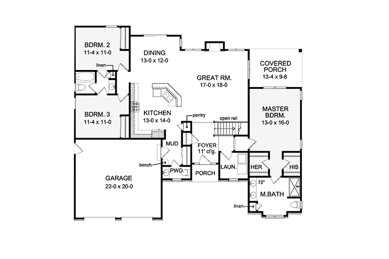 Home Plan - Floor Plan - Main Floor for Ranch House Plan #1010-26 - 3 bed, 2.5 bath