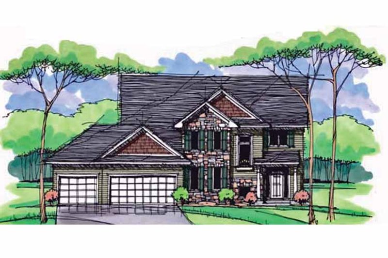 House Blueprint - Exterior - Front Elevation 3 for Colonial House Plan #51-1003 - 4 bed, 2.5 bath