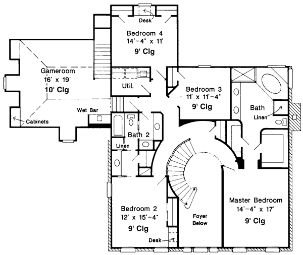 Architectural House Design - Colonial Floor Plan - Upper Floor Plan #410-400