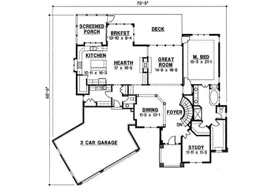 Floor Plan - Main Floor for Traditional House Plan #67-864 - 3 bed, 3.5 bath