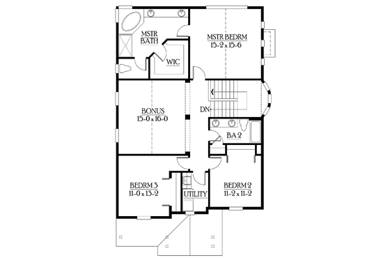 Floor Plan - Upper Floor for Craftsman House Plan #132-242 - 3 bed, 2.5 bath