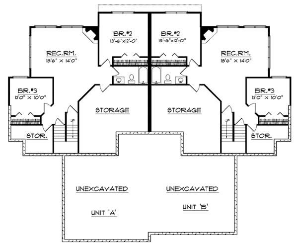 House Blueprint - Bungalow Floor Plan - Lower Floor Plan #70-1391