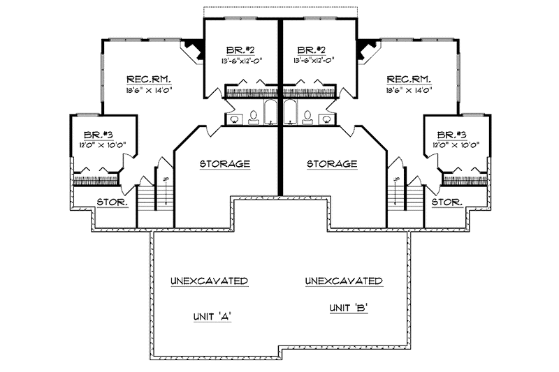 Home Plan - Floor Plan - Lower Floor for Bungalow House Plan #70-1391 - 6 bed, 4 bath