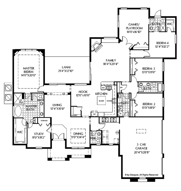 Dream House Plan - Mediterranean Floor Plan - Main Floor Plan #999-134