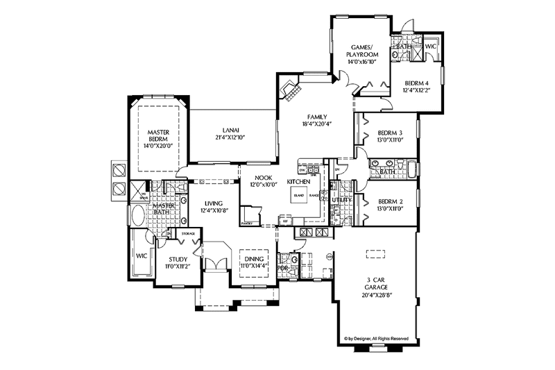 Home Plan - Floor Plan - Main Floor for Mediterranean House Plan #999-134 - 4 bed, 3.5 bath