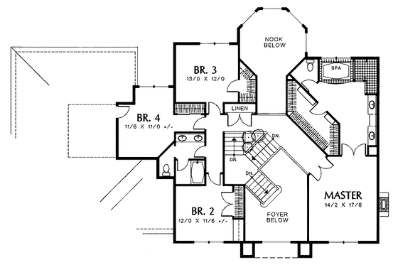 Floor Plan - Upper Floor for Mediterranean House Plan #48-741 - 4 bed, 2.5 bath