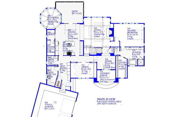 Floor Plan - Main Floor for Traditional House Plan #901-137 - 3 bed, 3.5 bath