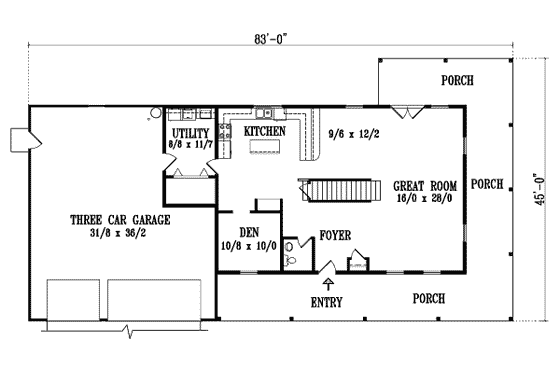 Floor Plan - Main Floor for Country House Plan #1-1181 - 4 bed, 2.5 bath
