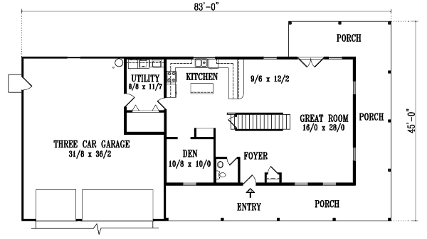 Country Floor Plan - Main Floor Plan #1-1181