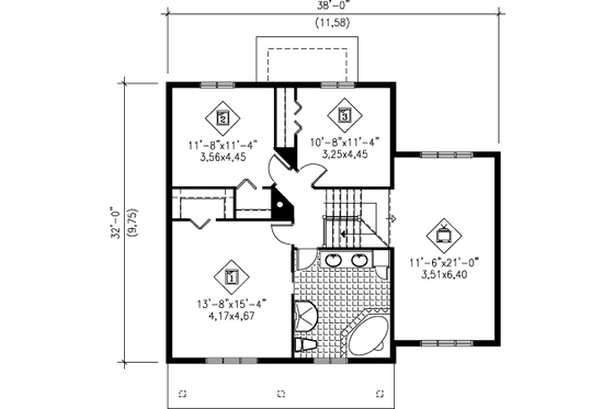 Floor Plan - Upper Floor for Traditional House Plan #25-4257 - 3 bed, 1.5 bath