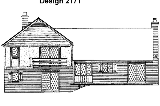 Exterior - Rear Elevation for Tudor House Plan #72-593 - 4 bed, 2.5 bath
