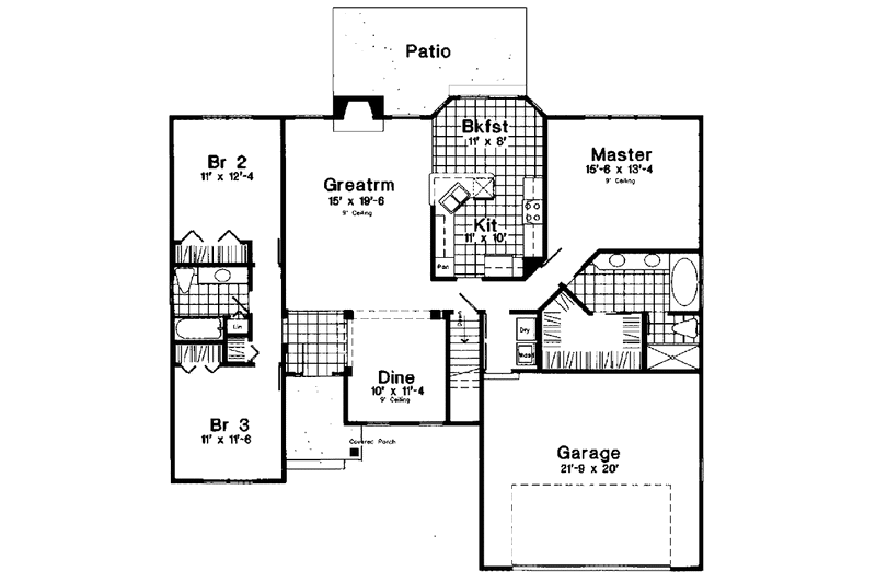 Architectural House Design - Floor Plan - Main Floor for Country House Plan #300-118 - 3 bed, 2 bath