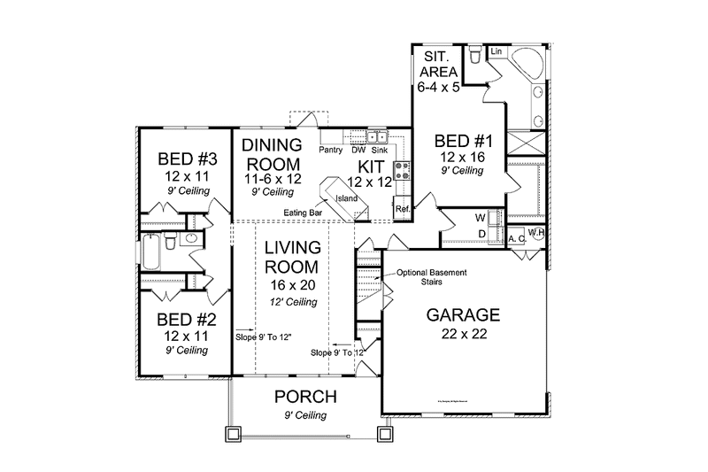 Dream House Plan - Floor Plan - Main Floor for Traditional House Plan #513-2148 - 3 bed, 2 bath