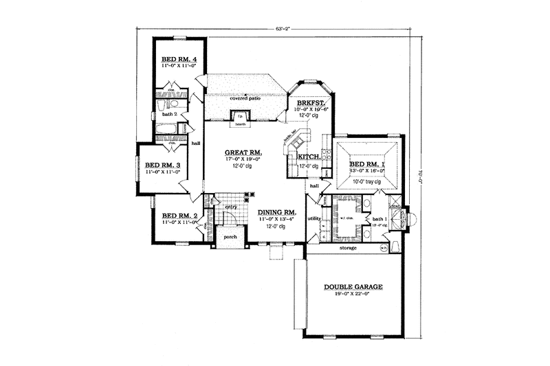 Architectural House Design - Floor Plan - Main Floor for Traditional House Plan #42-632 - 4 bed, 2 bath