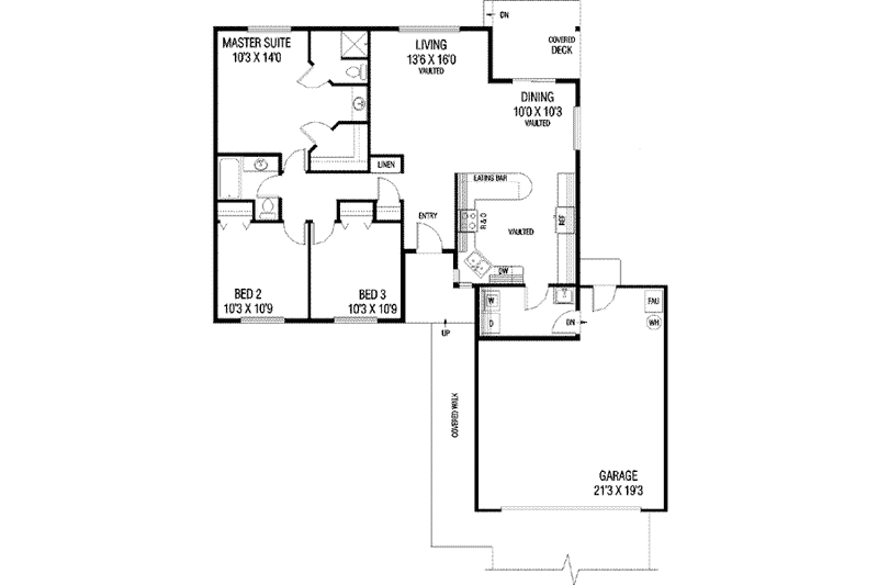 Dream House Plan - Floor Plan - Main Floor for Ranch House Plan #60-470 - 3 bed, 2 bath