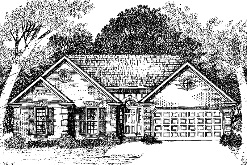 House Plan Design - Exterior - Front Elevation 3 for Ranch House Plan #129-168 - 3 bed, 2 bath