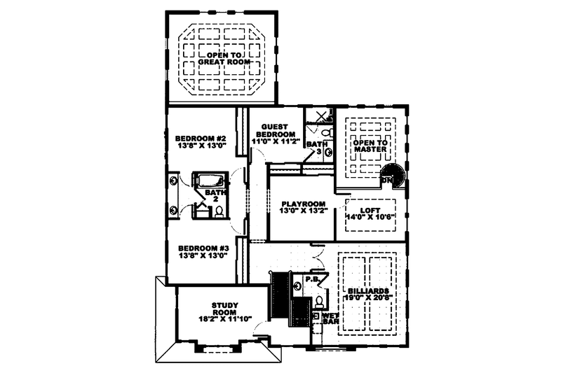 Architectural House Design - Floor Plan - Upper Floor for Mediterranean House Plan #1017-37 - 4 bed, 3 bath