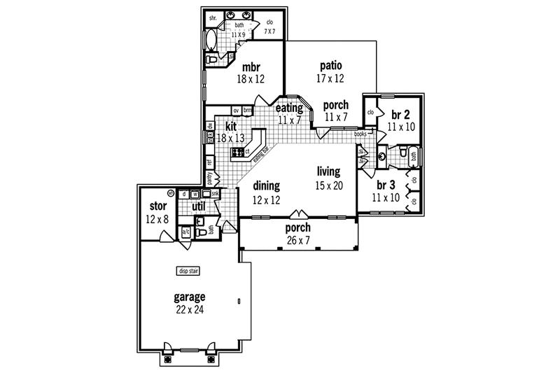 Home Plan - Floor Plan - Main Floor for Country House Plan #45-513 - 3 bed, 2.5 bath