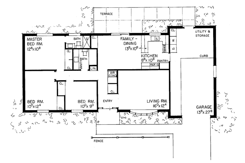 House Blueprint - Floor Plan - Main Floor for Ranch House Plan #72-511 - 3 bed, 2 bath