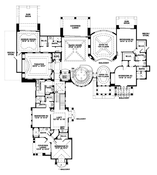 House Plan Design - Mediterranean Floor Plan - Upper Floor Plan #1017-78