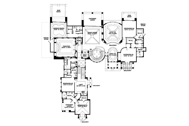 Dream House Plan - Floor Plan - Upper Floor for Mediterranean House Plan #1017-78 - 6 bed, 8.5 bath