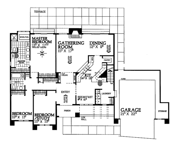 Architectural House Design - Mediterranean Floor Plan - Main Floor Plan #72-956
