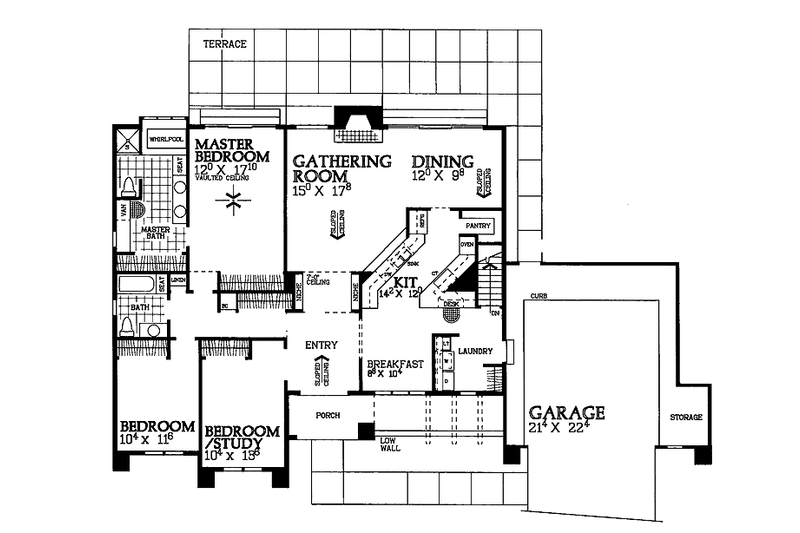 Home Plan - Floor Plan - Main Floor for Mediterranean House Plan #72-956 - 3 bed, 2 bath