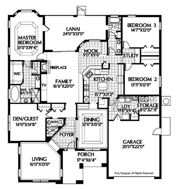 Architectural House Design - Mediterranean Floor Plan - Main Floor Plan #999-9