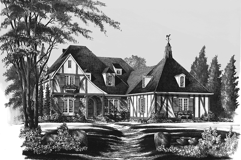 Home Plan - Exterior - Front Elevation 3 for Tudor House Plan #137-310 - 4 bed, 3.5 bath