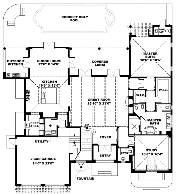 Architectural House Design - Mediterranean Floor Plan - Main Floor Plan #1017-133