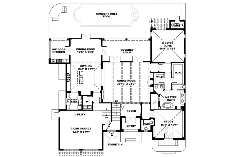 Architectural House Design - Floor Plan - Main Floor for Mediterranean House Plan #1017-133 - 4 bed, 4.5 bath