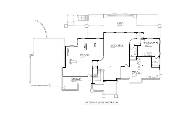 Architectural House Design - Floor Plan - Lower Floor for Ranch House Plan #1122-19 - 2 bed, 2 bath
