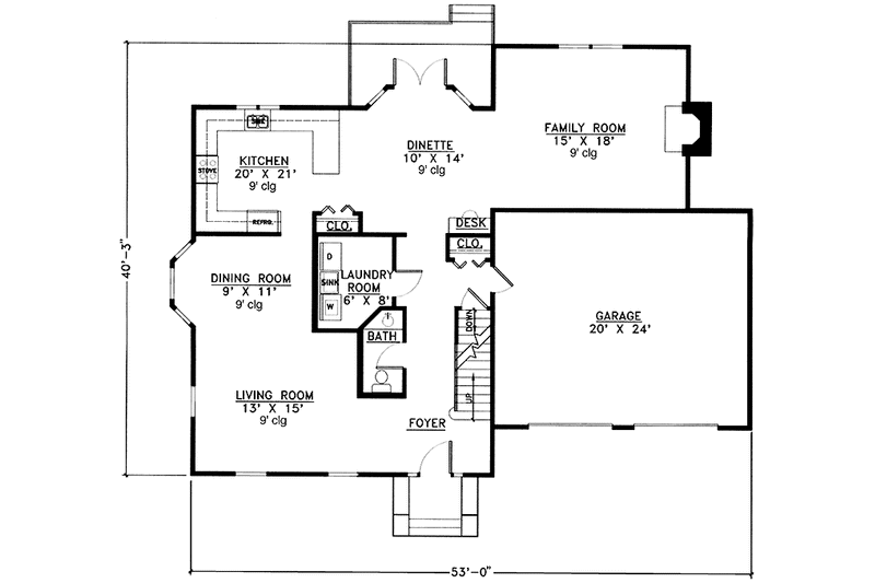 Home Plan - Floor Plan - Main Floor for Colonial House Plan #978-2 - 3 bed, 2.5 bath