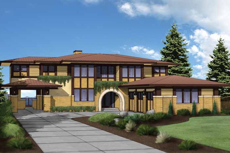 Architectural House Design - Prairie Exterior - Front Elevation Plan #569-30